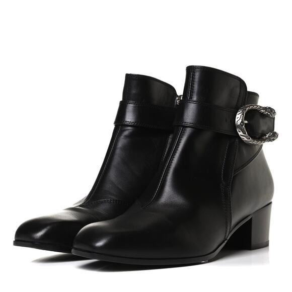 Gucci Black Leather Dionysus Booties 38.5 Buckle Ankle Zip Boots - Picture 1 of 16